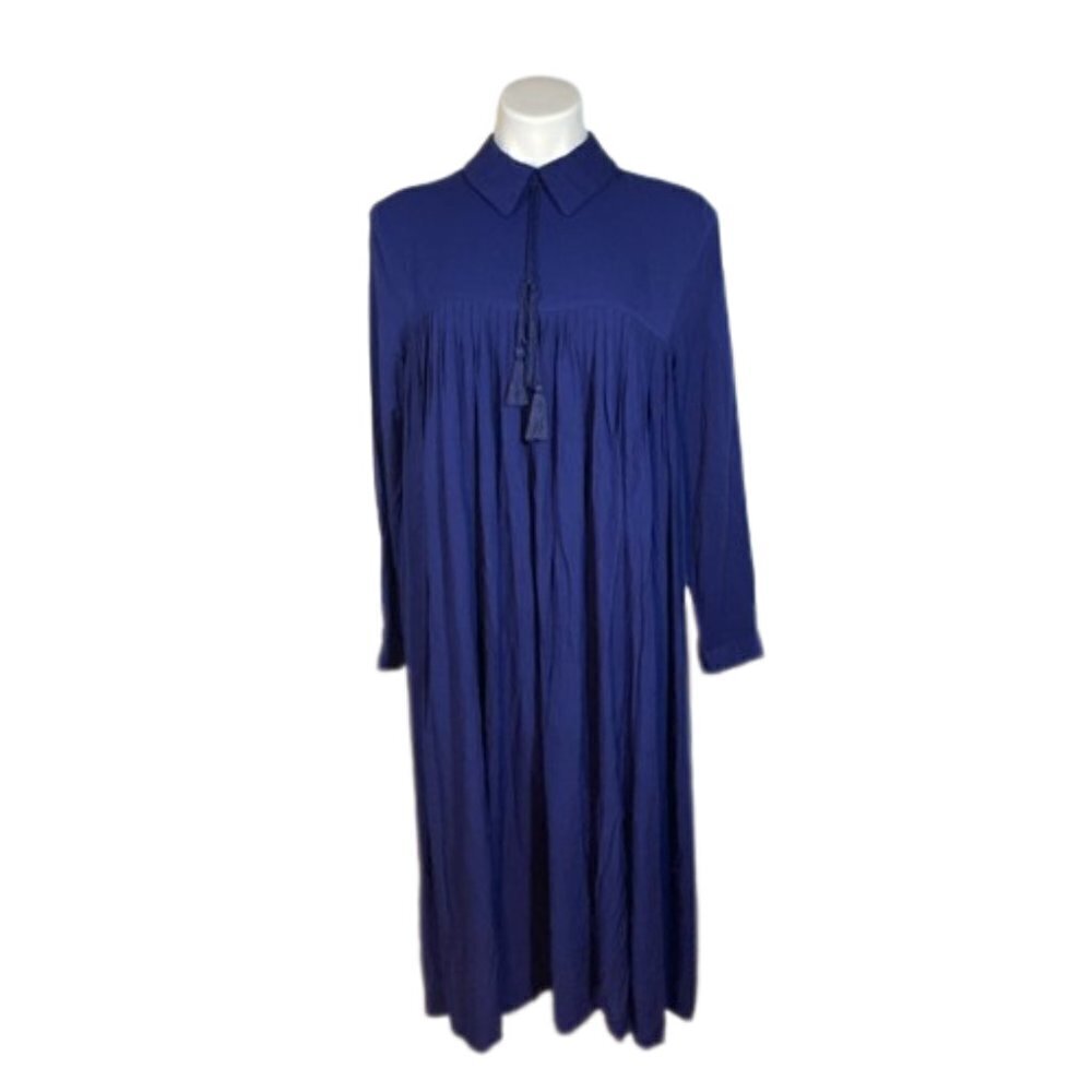 modest midi house dress boho navy with tassels